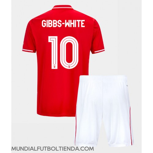 Camiseta Nottingham Forest Morgan Gibbs-White #10 Primera Equipación Replica 2025-26 para niños mangas cortas (+ Pantalones cortos)